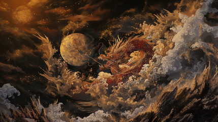 夜空を舞う黄金の龍