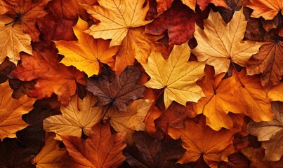 Naklejka na ściany i meble A Serene Autumn Scene: Leaves in Various Shades of Orange and Brown
