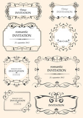 Collection of ornate vector frames and ornaments with sample text. can be used  as invitation or announcement. All pieces are separate. vector illustration