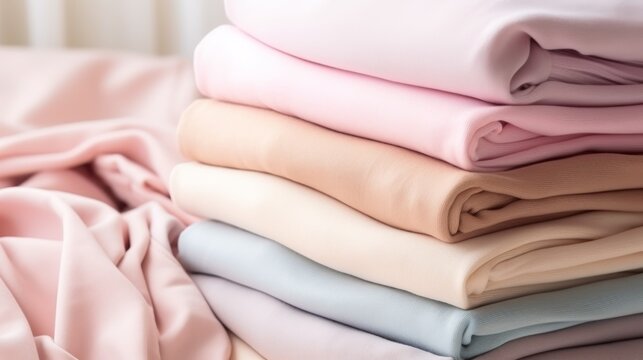 Pile of soft cloth on the table