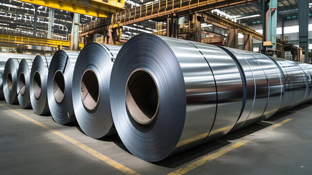 Packed rolls of steel sheet, Cold rolled steel coils in a warehouse