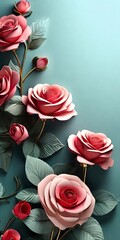 Abstract 3d beautiful Pink Rose with Red 3d rose flowers background