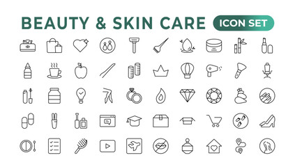 Skin care flat line icons set. Moisturizing cream, anti-age lifting face mask, SPF whitening gel. Outline signs for cosmetic product packages. Skin Care icon Contains linear outlines like Acne,