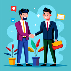 Manager Shaking Hand in Office: Symbolizing Successful Cooperation and Collaboration - Business Vector Illustration