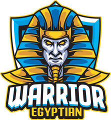 Vector Illustration Egyptian Warrior Head wearing traditional egyptian costume with WARRIOR EGYPTIAN text Esport logo