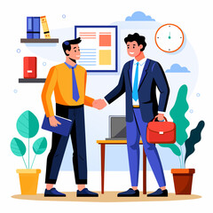 Manager Shaking Hand in Office: Symbolizing Successful Cooperation and Collaboration - Business Vector Illustration