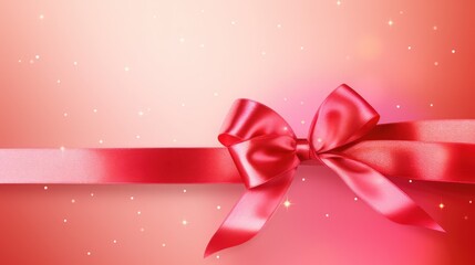 Red shiny ribbon on pink background birthday concept