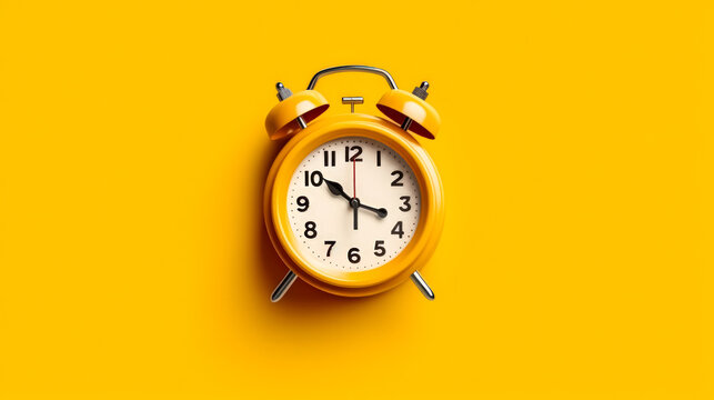 A vintage alarm clock set against a bold yellow background, evoking nostalgia and retro charm.