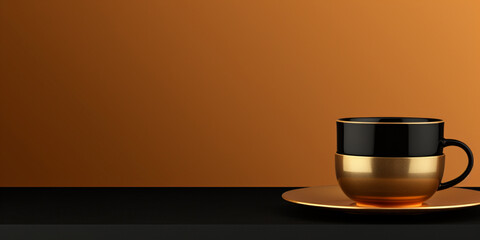 Coffee in Luxury Golden Color Cup ,Cup of coffee on gold black background top view