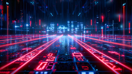 Fototapeta premium Futuristic Corridor, Abstract Pathway Through Technology and Science, Illuminating Innovation