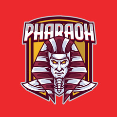 Vector Illustration Egyptian Warrior Head wearing traditional egyptian costume with PHARAOH text Esport logo