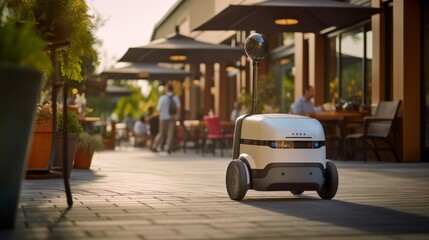 Food delivery robot is driving on the sidewalk