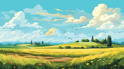 Photo sur Aluminium Corail vert Illustration of beautiful fields landscape.