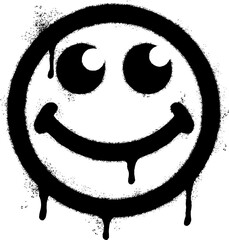 Spray Painted Graffiti smiling face emoticon isolated on white background.