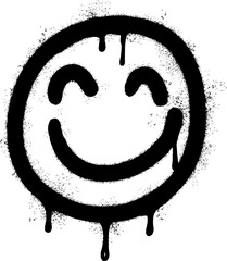 Spray Painted Graffiti smiling face emoticon isolated on white background.