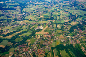 aerial view of the suburbs of Paris from plane