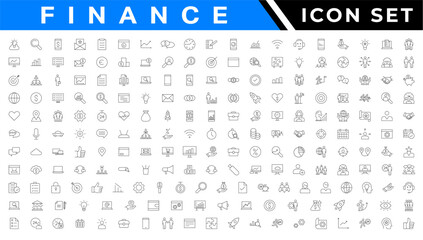 Business and Finance web icons in line style. Money, bank, contact, infographic. Icon collection. Vector illustration