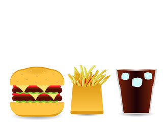  Burger Fries and cola drink fast food vector art design