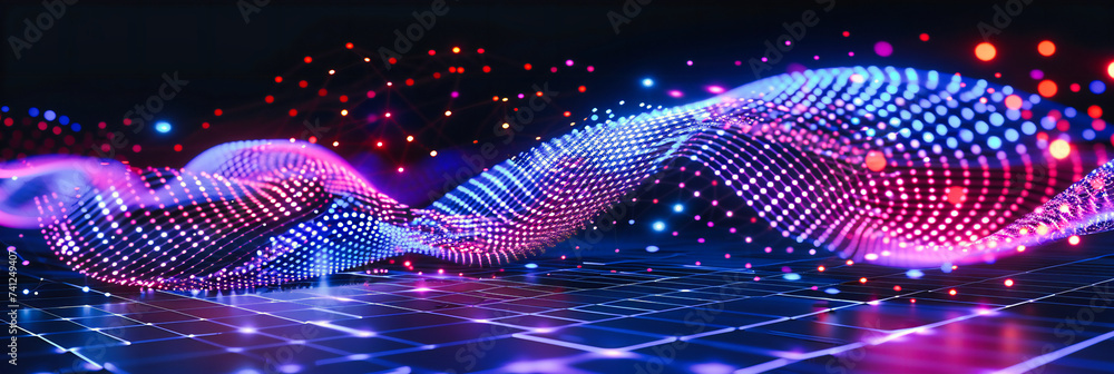 Poster cybernetic stream, abstract pathway of light and data, navigating the future of communication