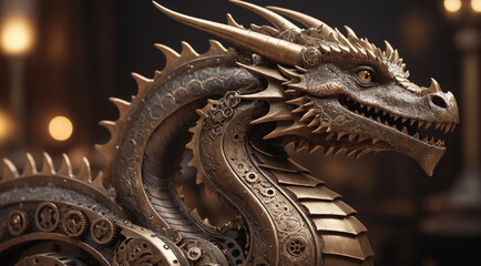 Fototapeta na wymiar Fantasy dragon illustration. Steampunk style vivid colors.. Year 2024 Symbol art