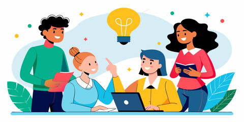 The Idea: New Business Project Discussion, Brainstorming for Fresh Ideas - Business Vector Illustration