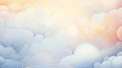 Colored abstract background, golden bubbles, watercolor image in pastel colors