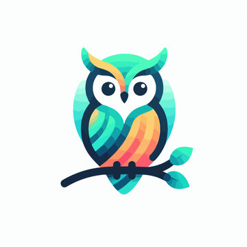  flat vector logo of a owl , flat logo of a owl