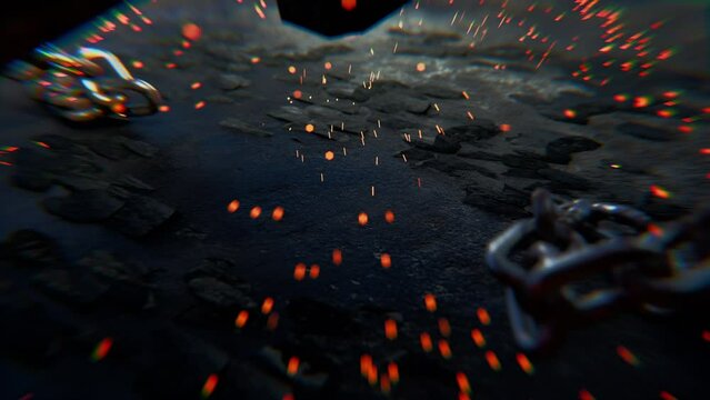 Chain broken by a hammer symbolizing liberation.