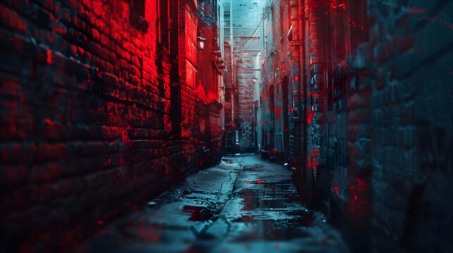 a dark ally with red light