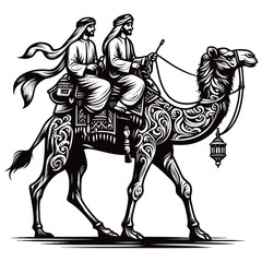 riding on the camel man vector illustration