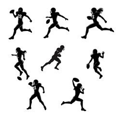 Fototapeta na wymiar American football playing silhouette set