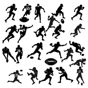 American football playing silhouette set