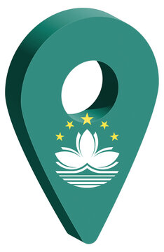 recommend clip art: Macau flag pin map 3d render geotag
