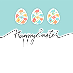 Happy Easter black linear lettering with eggs