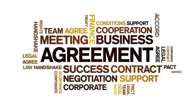 Agreement animated tag word cloud;text design animation kinetic typography seamless loop.