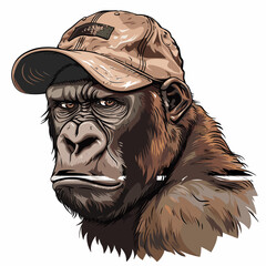 Stylish Gorilla in Cap Portrait Design element for poster