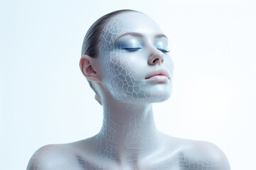 Futuristic Skincare - Woman with Cracked Clay Facial Mask