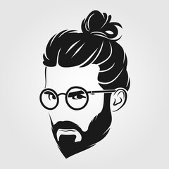 Bearded men in glasses, hipster face icon isolated. Vector illustration	