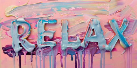 The paint flows out of the letters, transforming into streaks and drips, with a bon white background. Positive font poster phrase.	