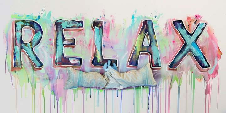 The paint flows out of the letters, transforming into streaks and drips, with a bon white background. Positive font poster phrase.	