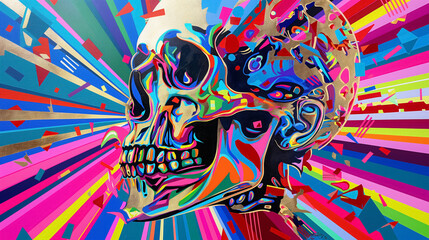 Colorful skull on abstract lines.