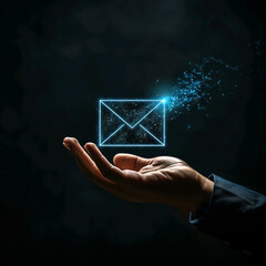 hand of Businessman hold virtual email symbol, message icon - 741263408