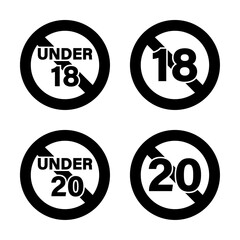 年齢制限マーク 「UNDER 18」と「UNDER 20」黒