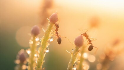 Hormigas escalando flores
