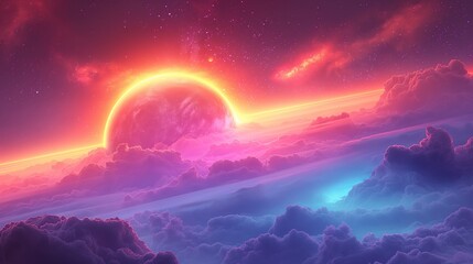 Rainbow planet with stars created with Generative AI Technology, ai, generative