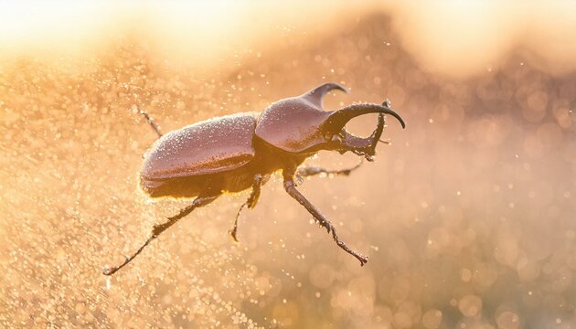 Escarabajo grande con cuernos saltando