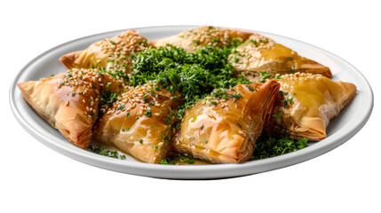 Fototapeta premium Baklava on isolated on transparent png background. Generative ai