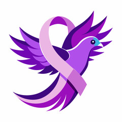 Stylized Dove Carrying Purple Ribbon in Beak