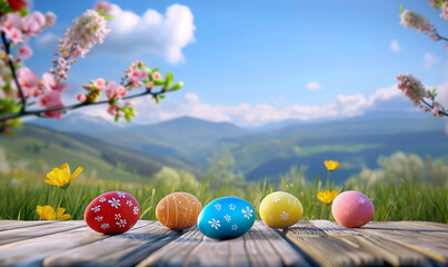colorful easter eggs in spring on nature - 741266016