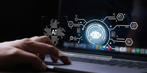 Chatbot Chat with AI, Artificial Intelligence. Man using technology smart robot AI